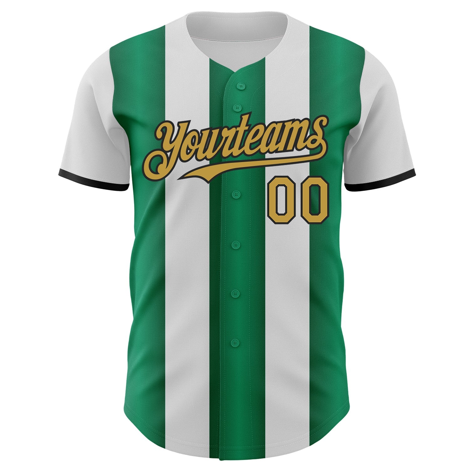 Custom White Old Gold Kelly Green-Black Gradient Vertical Stripe Argentina Style Authentic Baseball Jersey