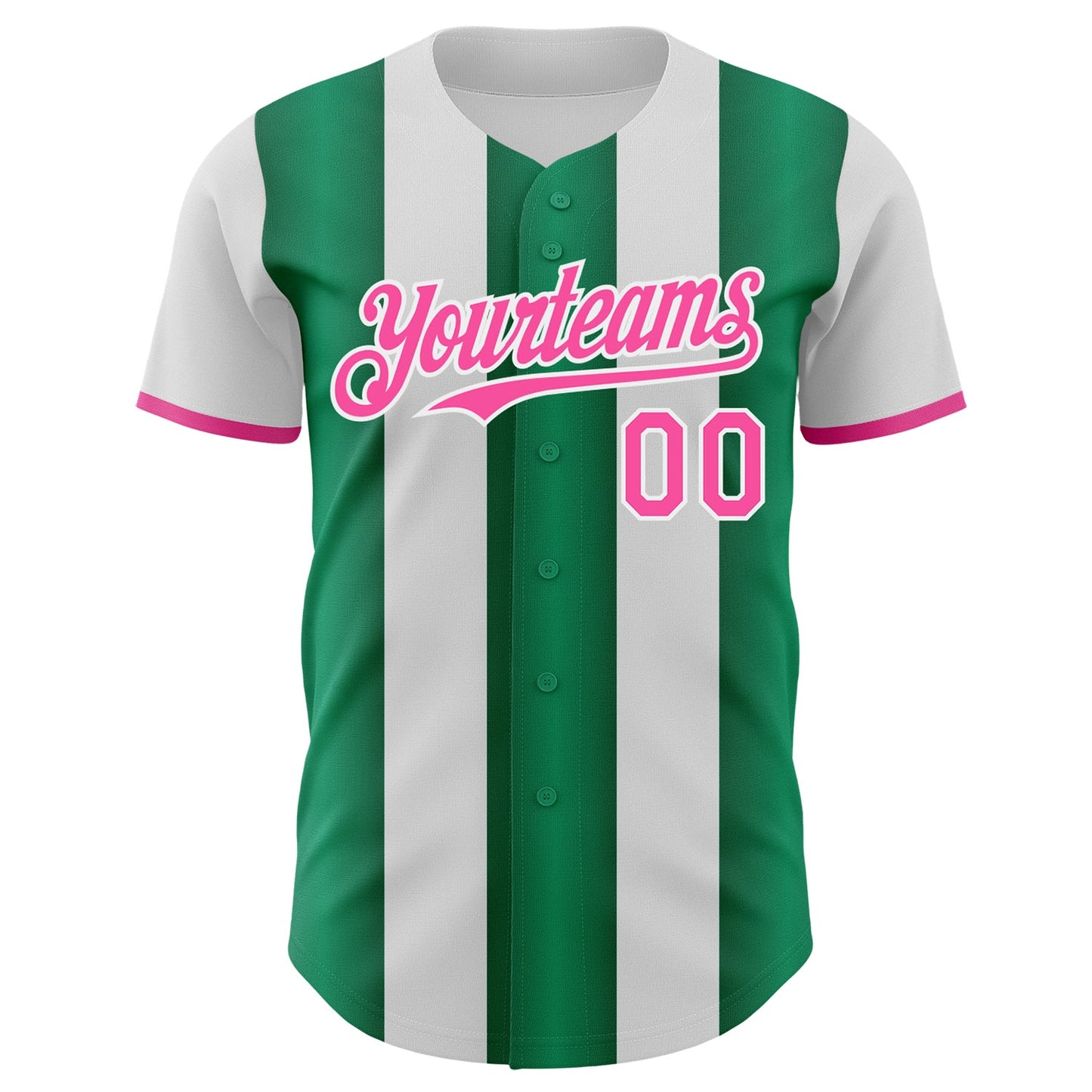 Custom White Pink-Kelly Green Gradient Vertical Stripe Argentina Style Authentic Baseball Jersey