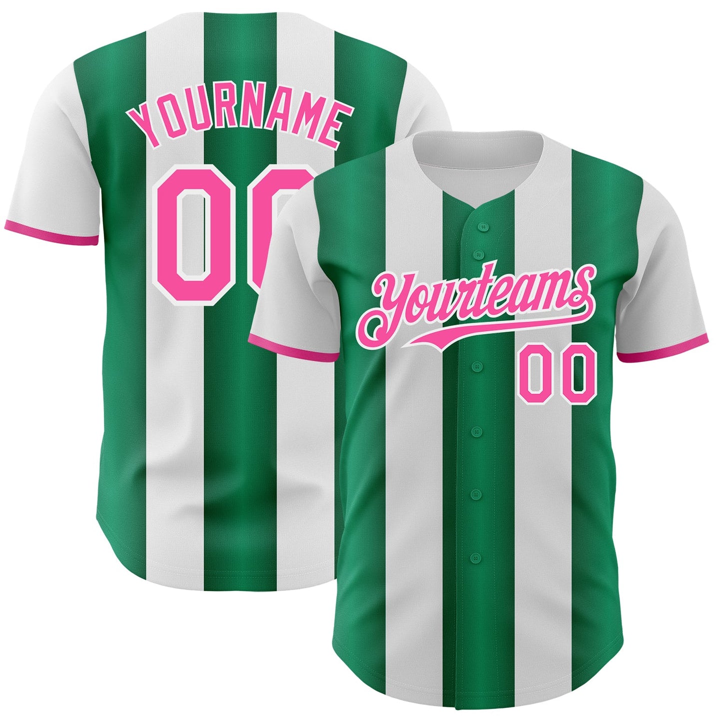 Custom White Pink-Kelly Green Gradient Vertical Stripe Argentina Style Authentic Baseball Jersey