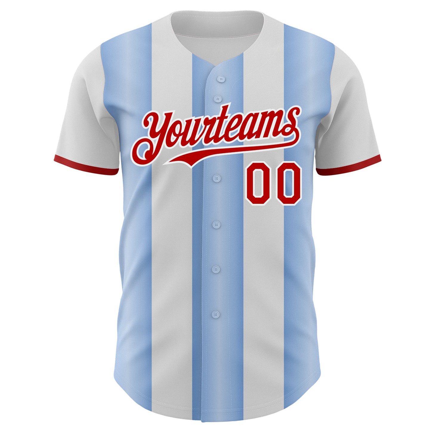 Custom White Red-Light Blue Gradient Vertical Stripe Argentina Style Authentic Baseball Jersey