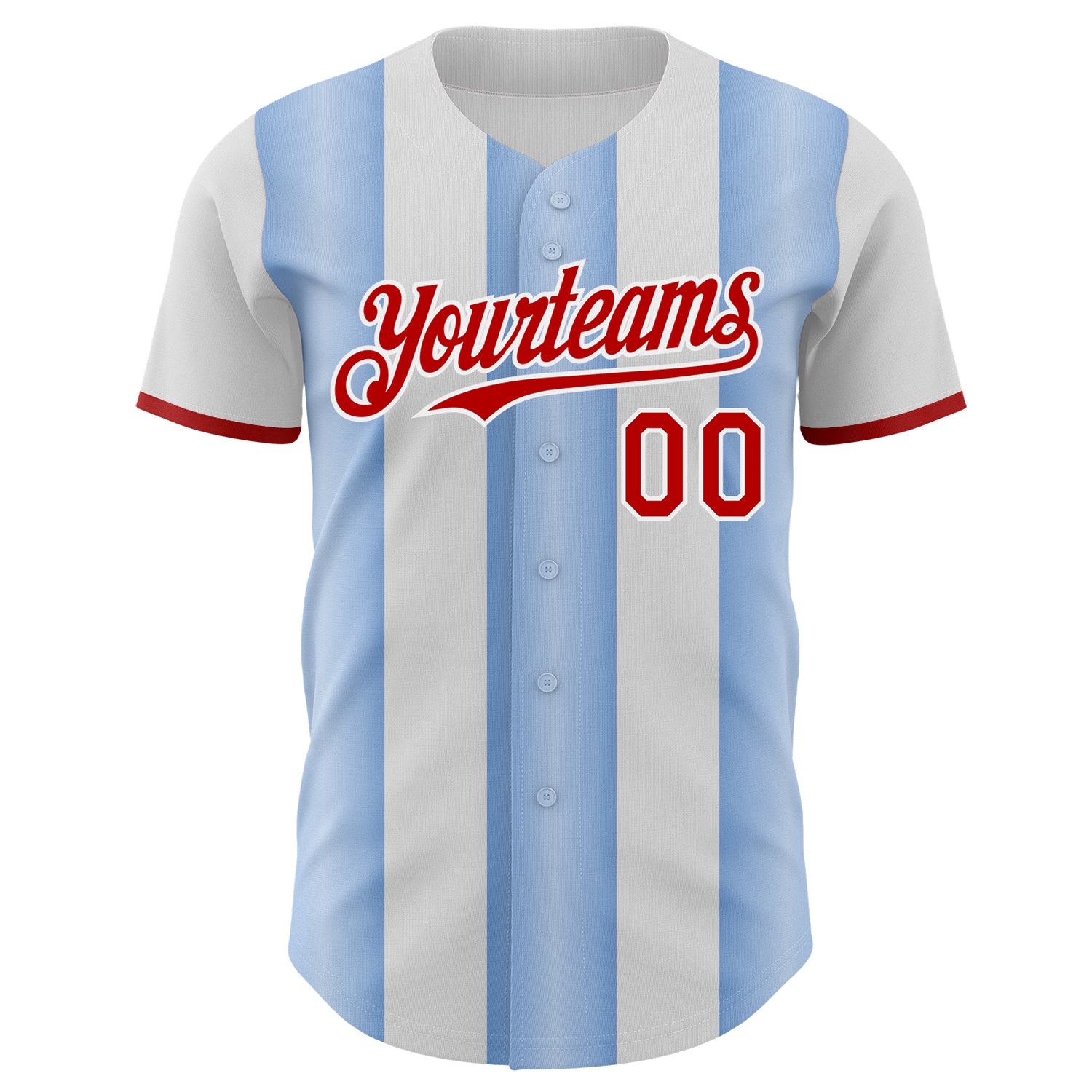 Custom White Red-Light Blue Gradient Vertical Stripe Argentina Style Authentic Baseball Jersey