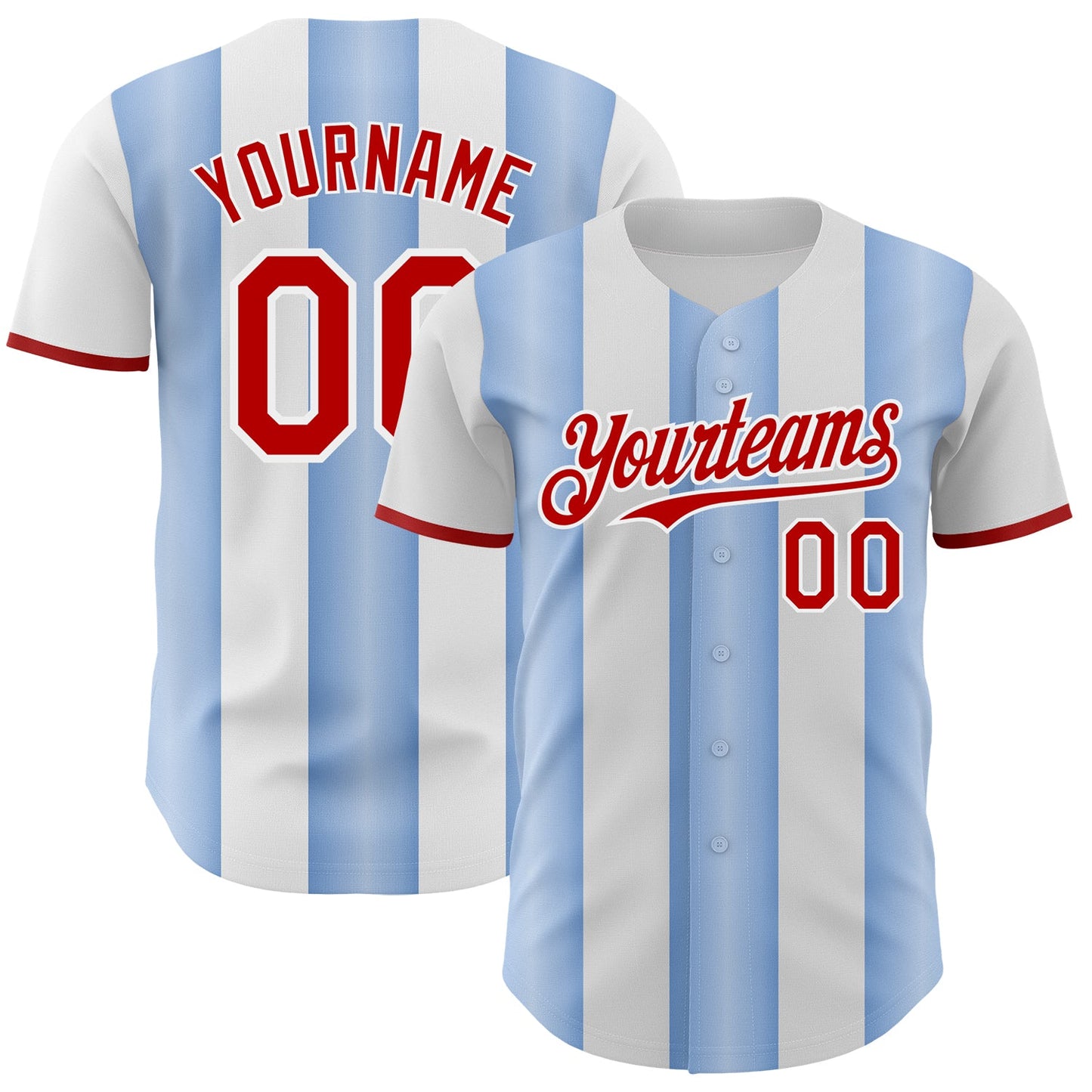 Custom White Red-Light Blue Gradient Vertical Stripe Argentina Style Authentic Baseball Jersey