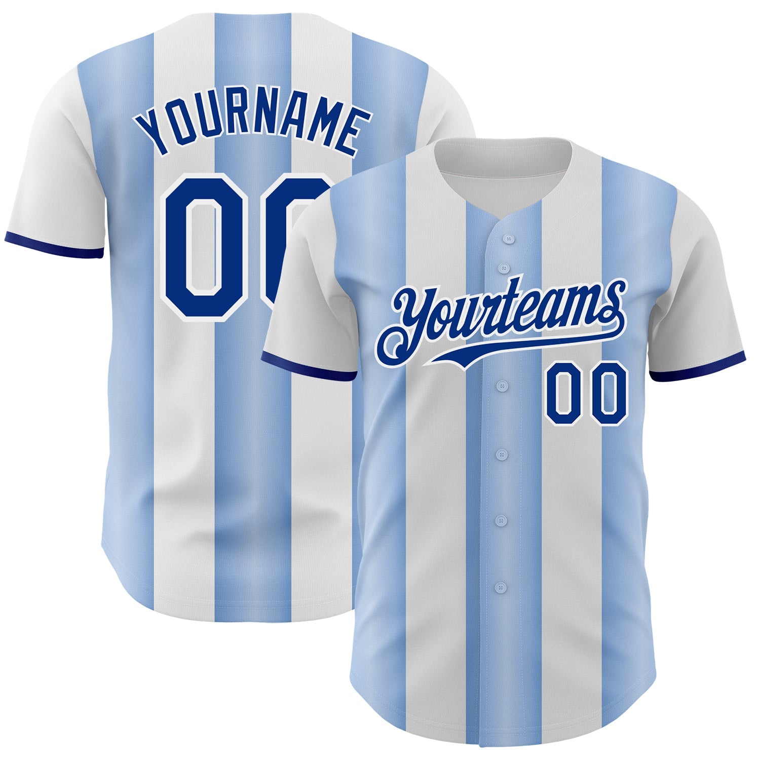 Custom White Royal-Light Blue Gradient Vertical Stripe Argentina Style Authentic Baseball Jersey