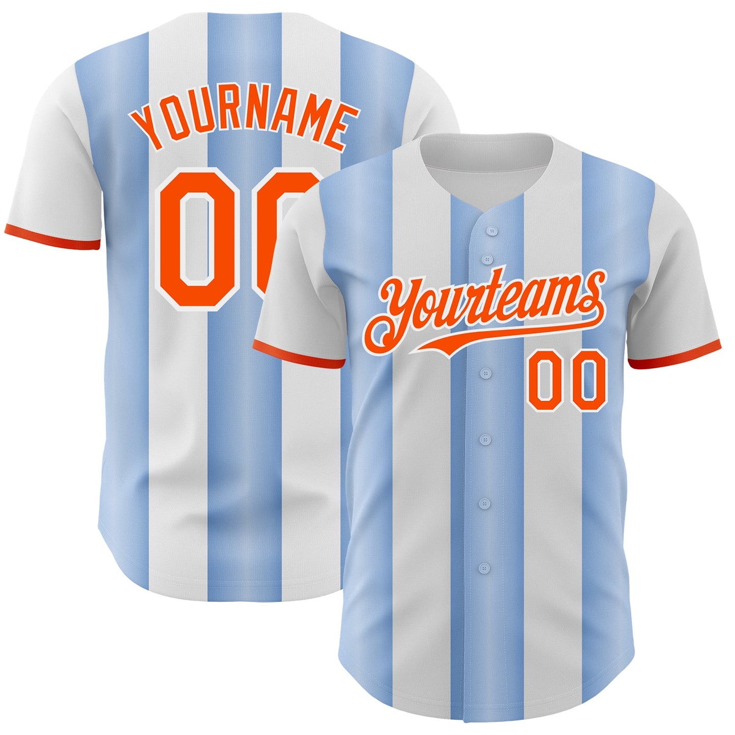 Custom White Orange-Light Blue Gradient Vertical Stripe Argentina Style Authentic Baseball Jersey