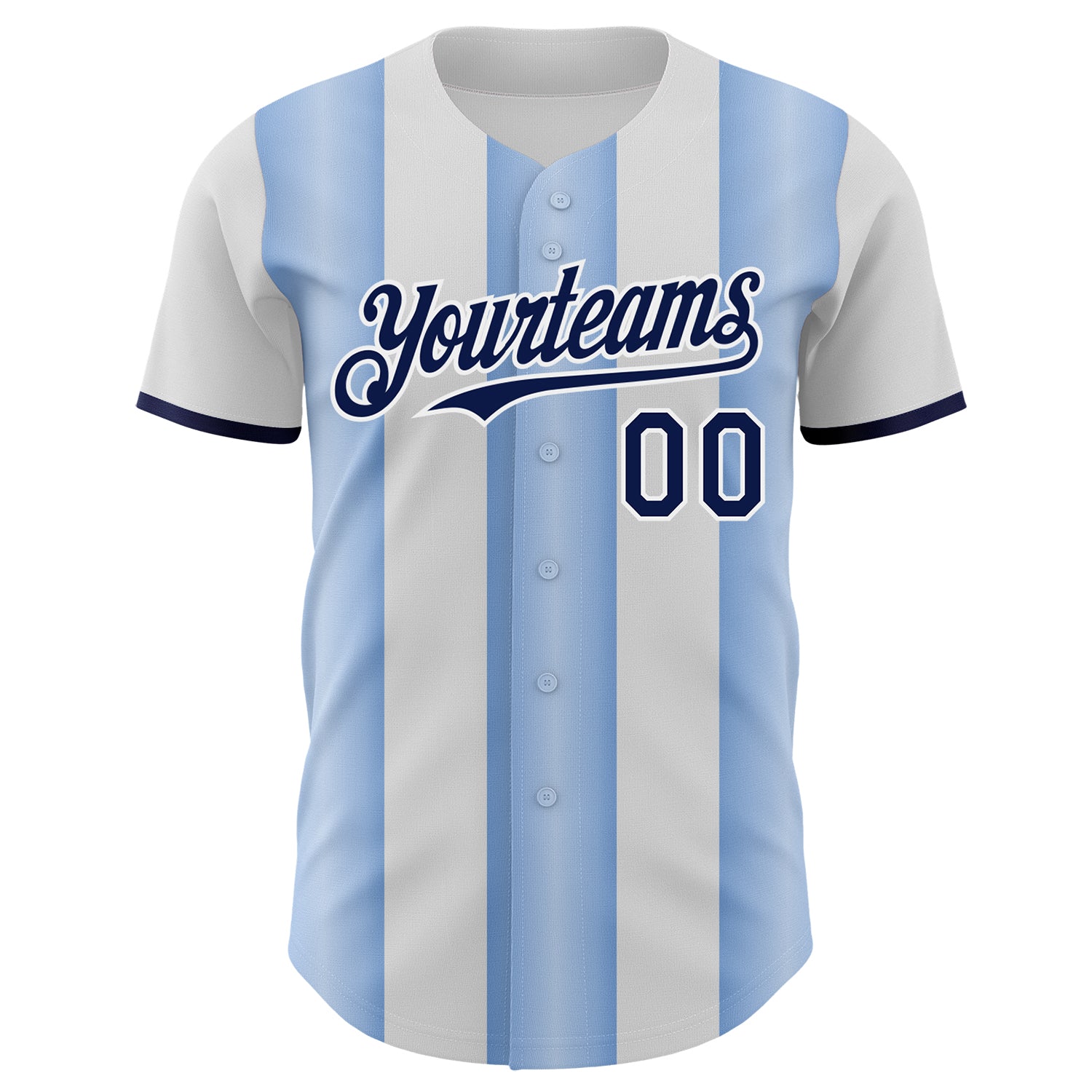 Custom White Navy-Light Blue Gradient Vertical Stripe Argentina Style Authentic Baseball Jersey