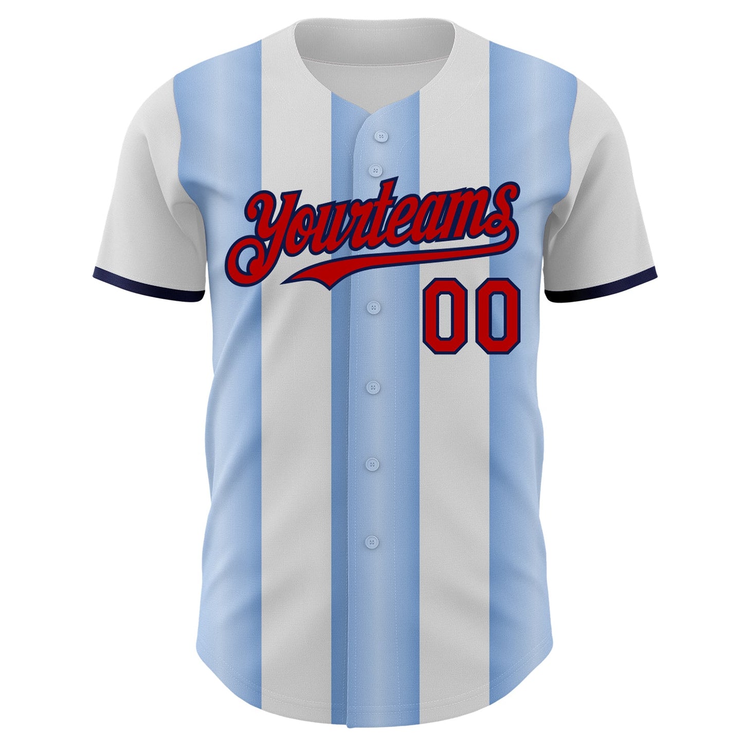 Custom White Red Light Blue-Navy Gradient Vertical Stripe Argentina Style Authentic Baseball Jersey