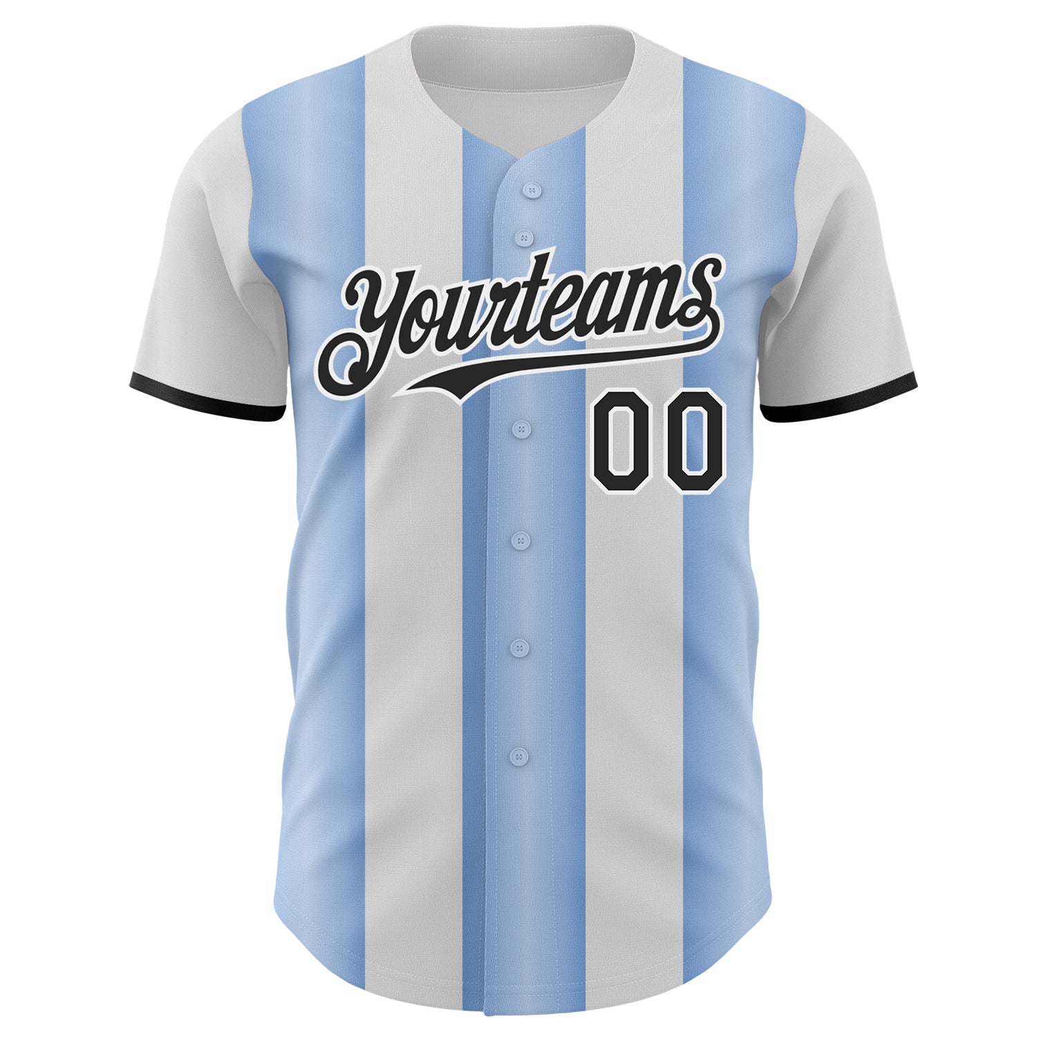 Custom White Black-Light Blue Gradient Vertical Stripe Argentina Style Authentic Baseball Jersey