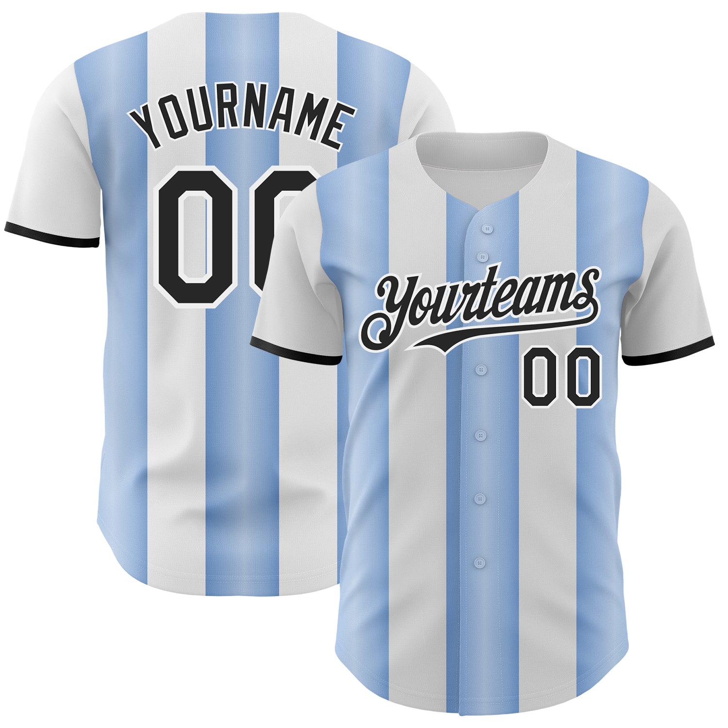 Custom White Black-Light Blue Gradient Vertical Stripe Argentina Style Authentic Baseball Jersey