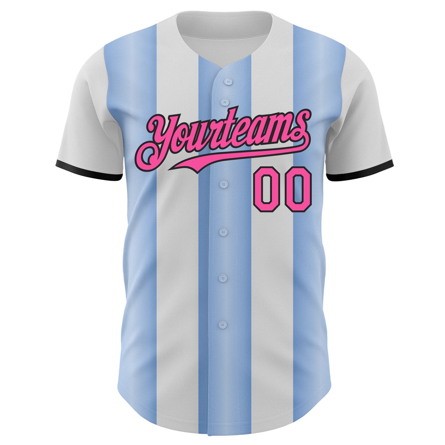 Custom White Pink Light Blue-Black Gradient Vertical Stripe Argentina Style Authentic Baseball Jersey