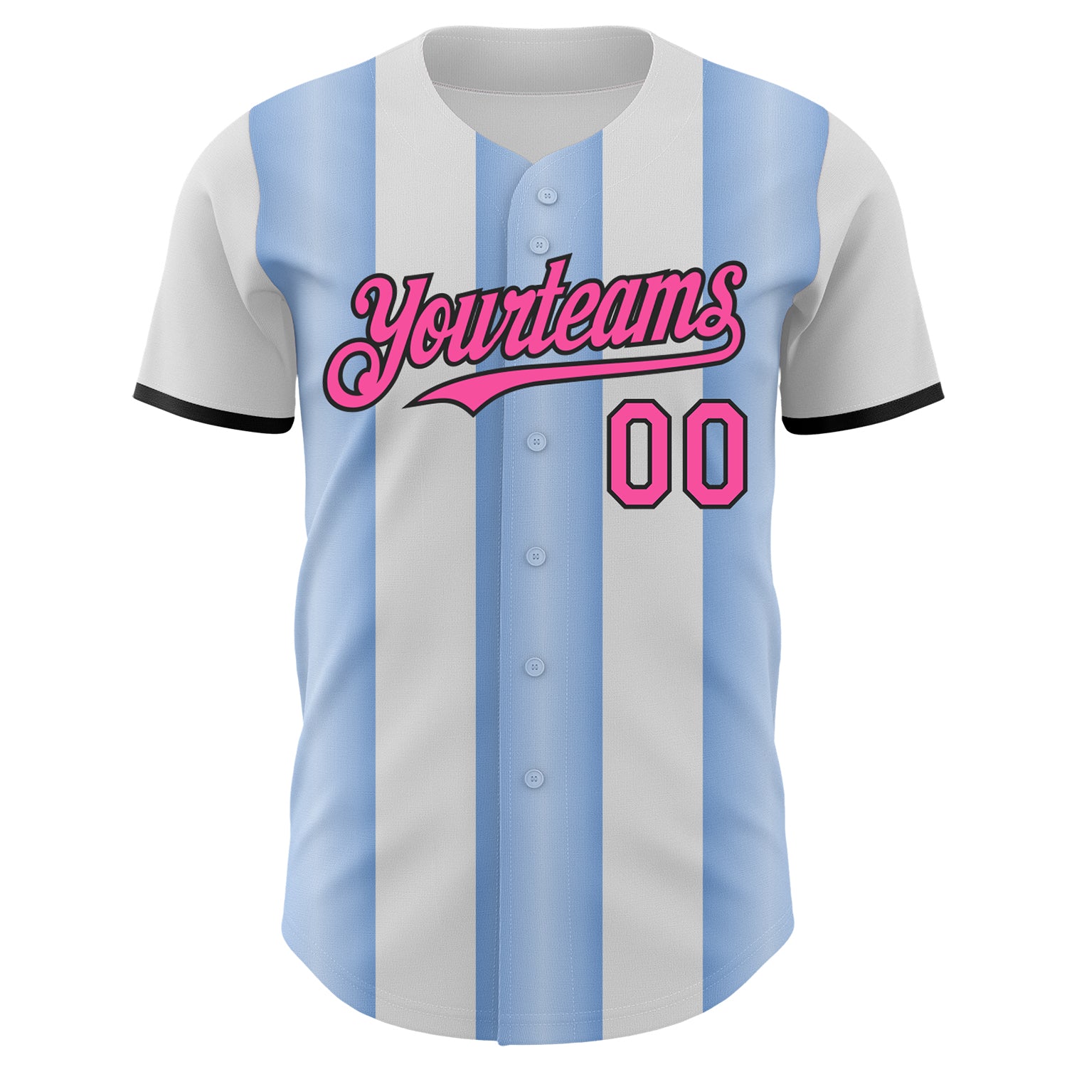 Custom White Pink Light Blue-Black Gradient Vertical Stripe Argentina Style Authentic Baseball Jersey