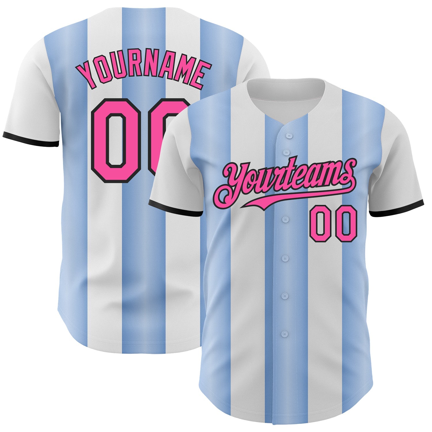 Custom White Pink Light Blue-Black Gradient Vertical Stripe Argentina Style Authentic Baseball Jersey