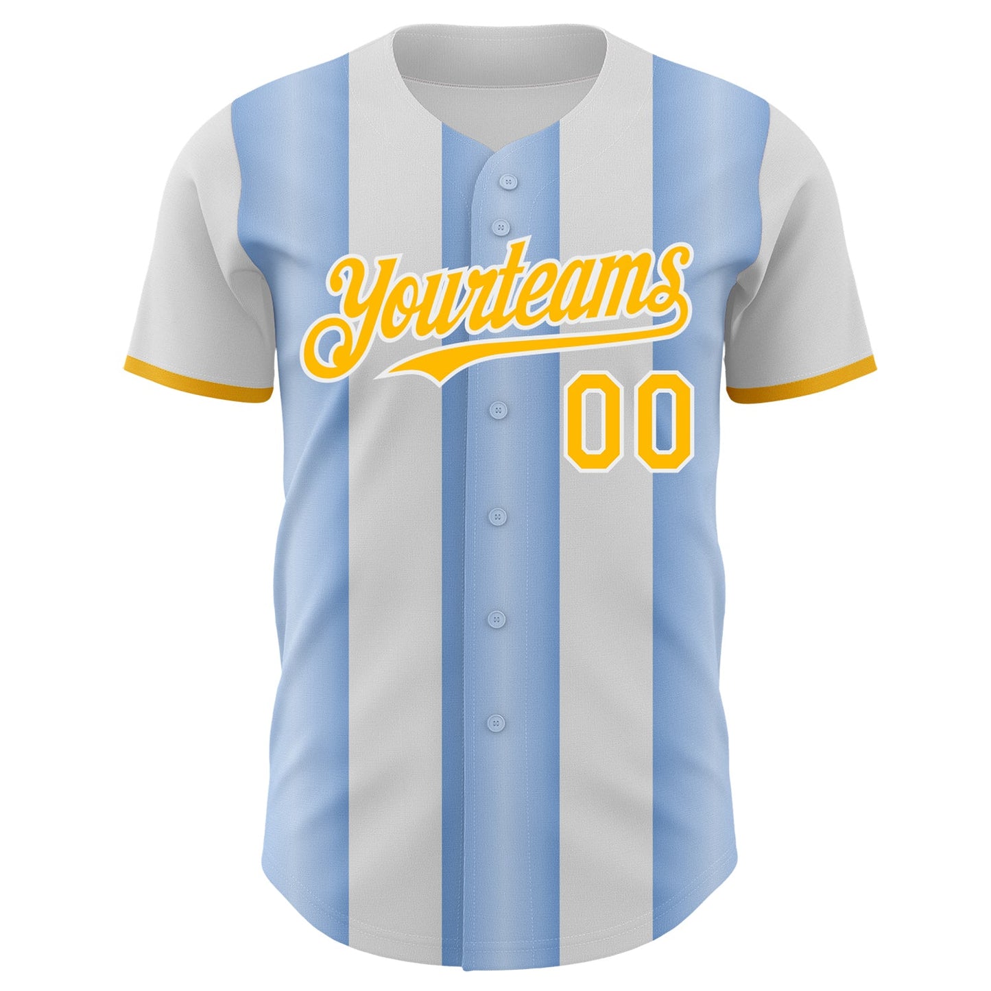 Custom White Gold-Light Blue Gradient Vertical Stripe Argentina Style Authentic Baseball Jersey