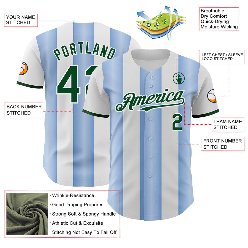 Custom White Green-Light Blue Gradient Vertical Stripe Argentina Style Authentic Baseball Jersey