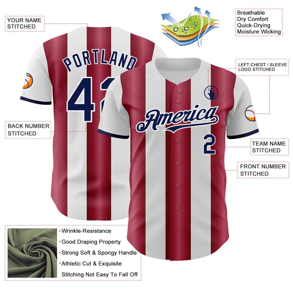 Custom White Navy-Crimson Gradient Vertical Stripe Argentina Style Authentic Baseball Jersey