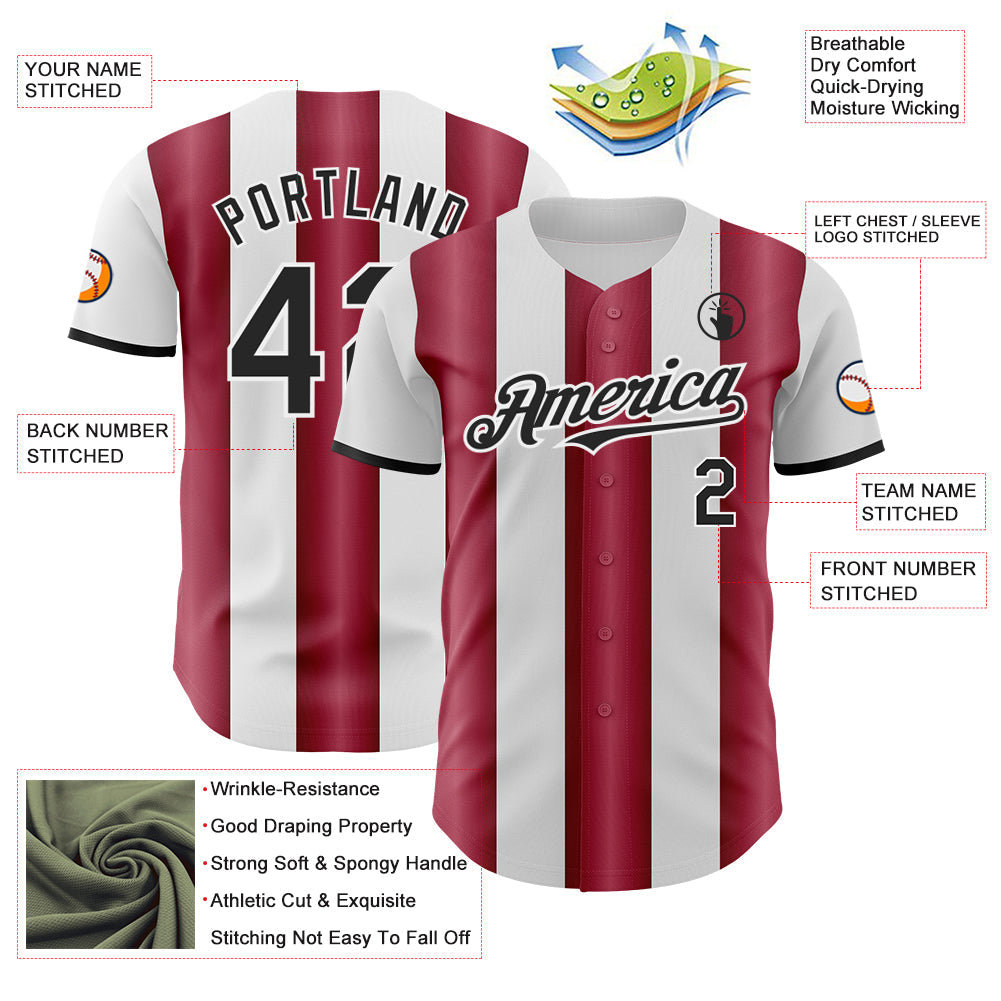 Custom White Black-Crimson Gradient Vertical Stripe Argentina Style Authentic Baseball Jersey