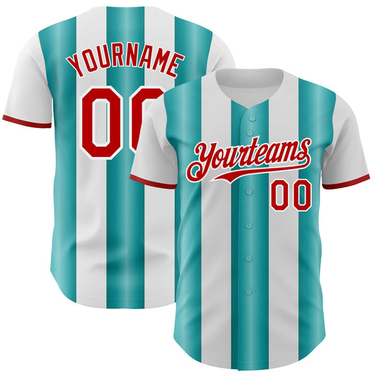 Custom White Red-Teal Gradient Vertical Stripe Argentina Style Authentic Baseball Jersey