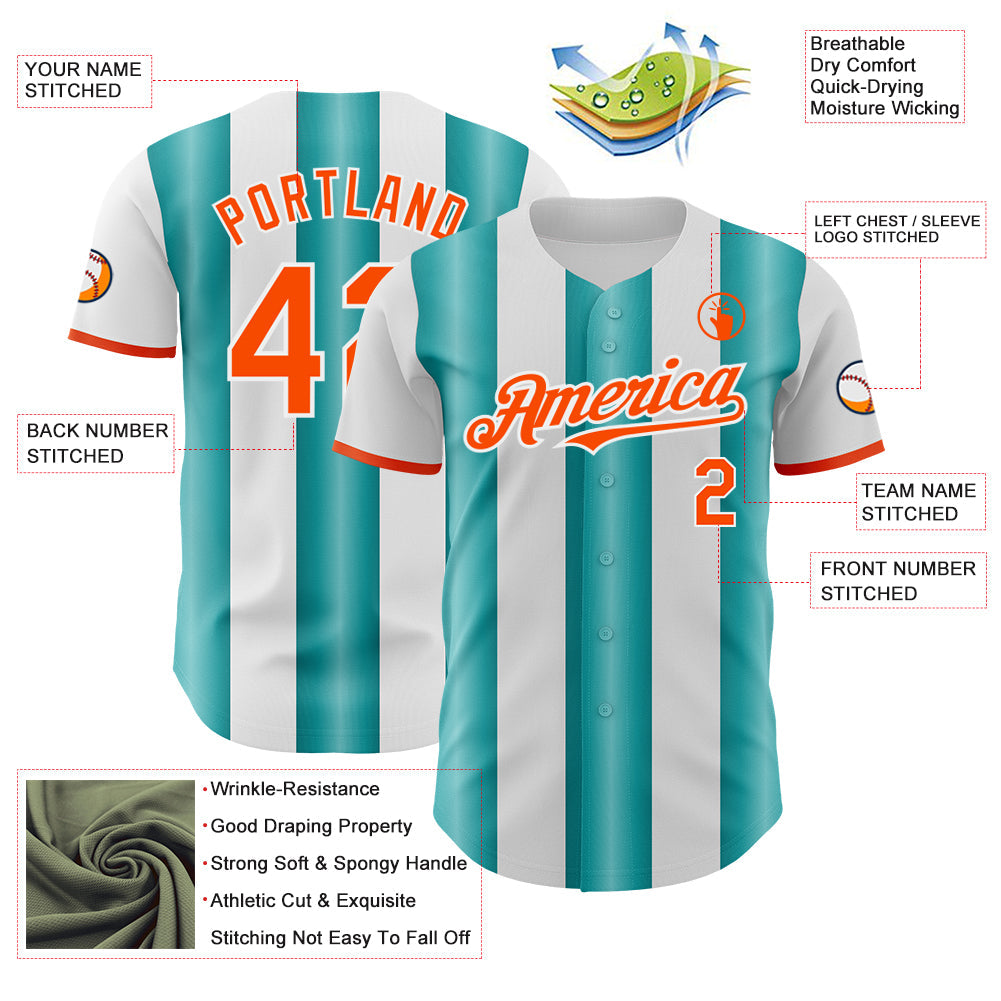 Custom White Orange-Teal Gradient Vertical Stripe Argentina Style Authentic Baseball Jersey