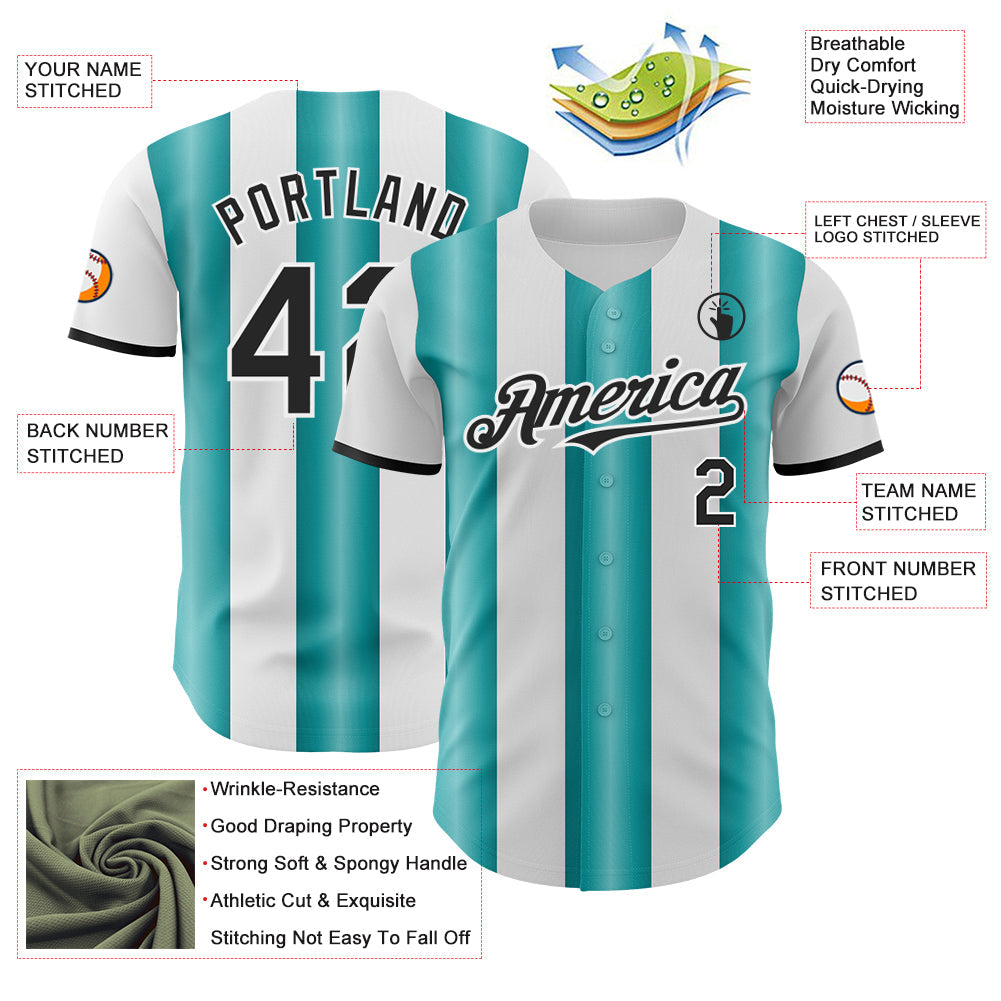 Custom White Black-Teal Gradient Vertical Stripe Argentina Style Authentic Baseball Jersey
