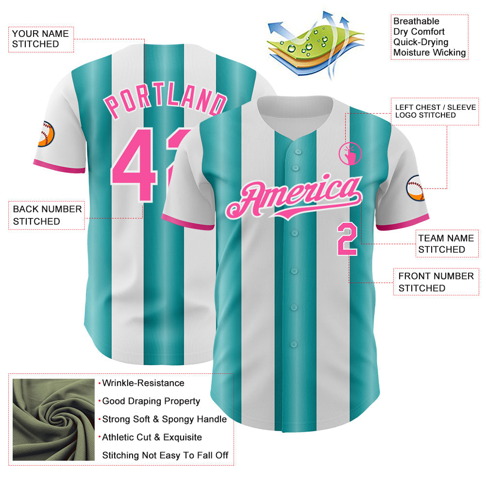 Custom White Pink-Teal Gradient Vertical Stripe Argentina Style Authentic Baseball Jersey