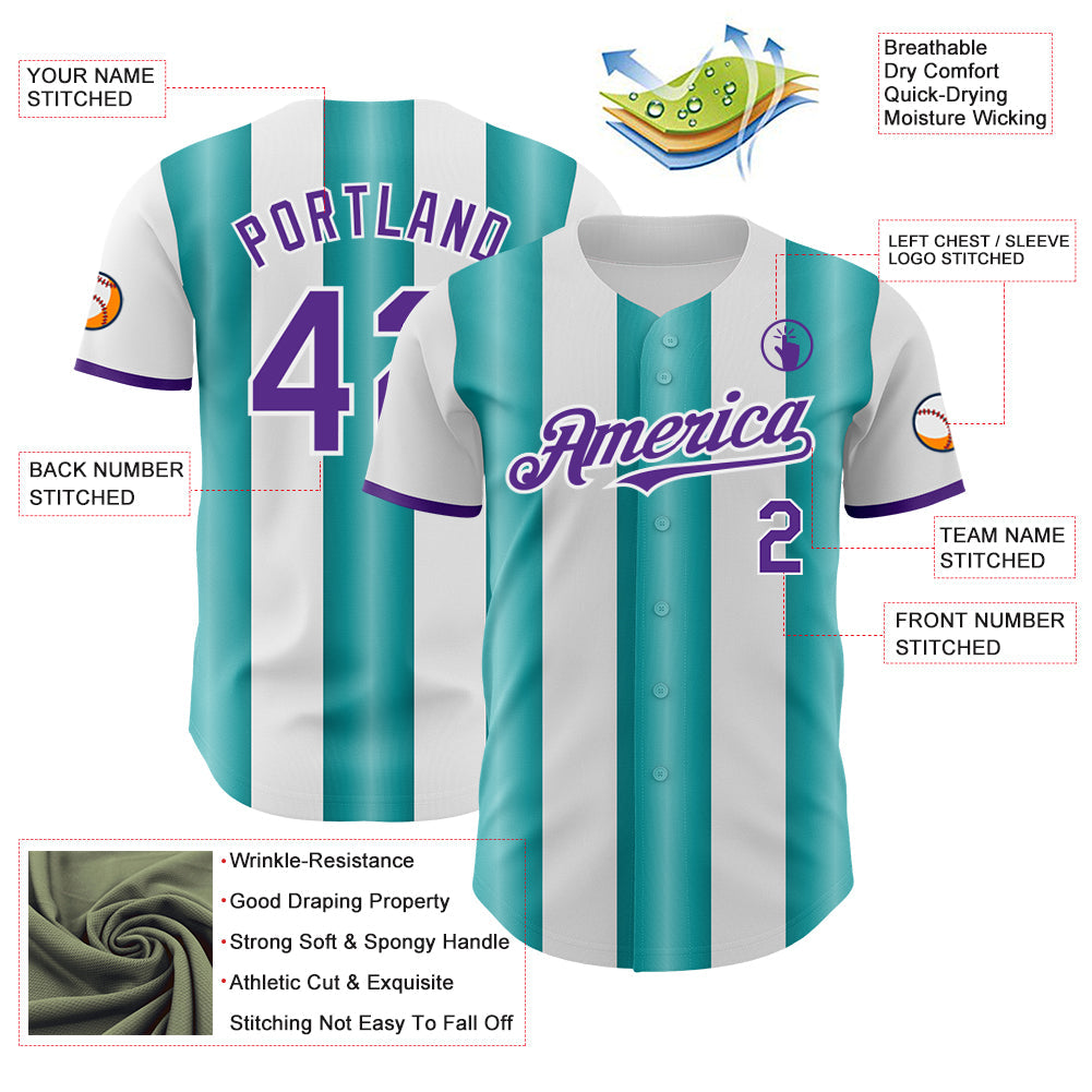 Custom White Purple-Teal Gradient Vertical Stripe Argentina Style Authentic Baseball Jersey