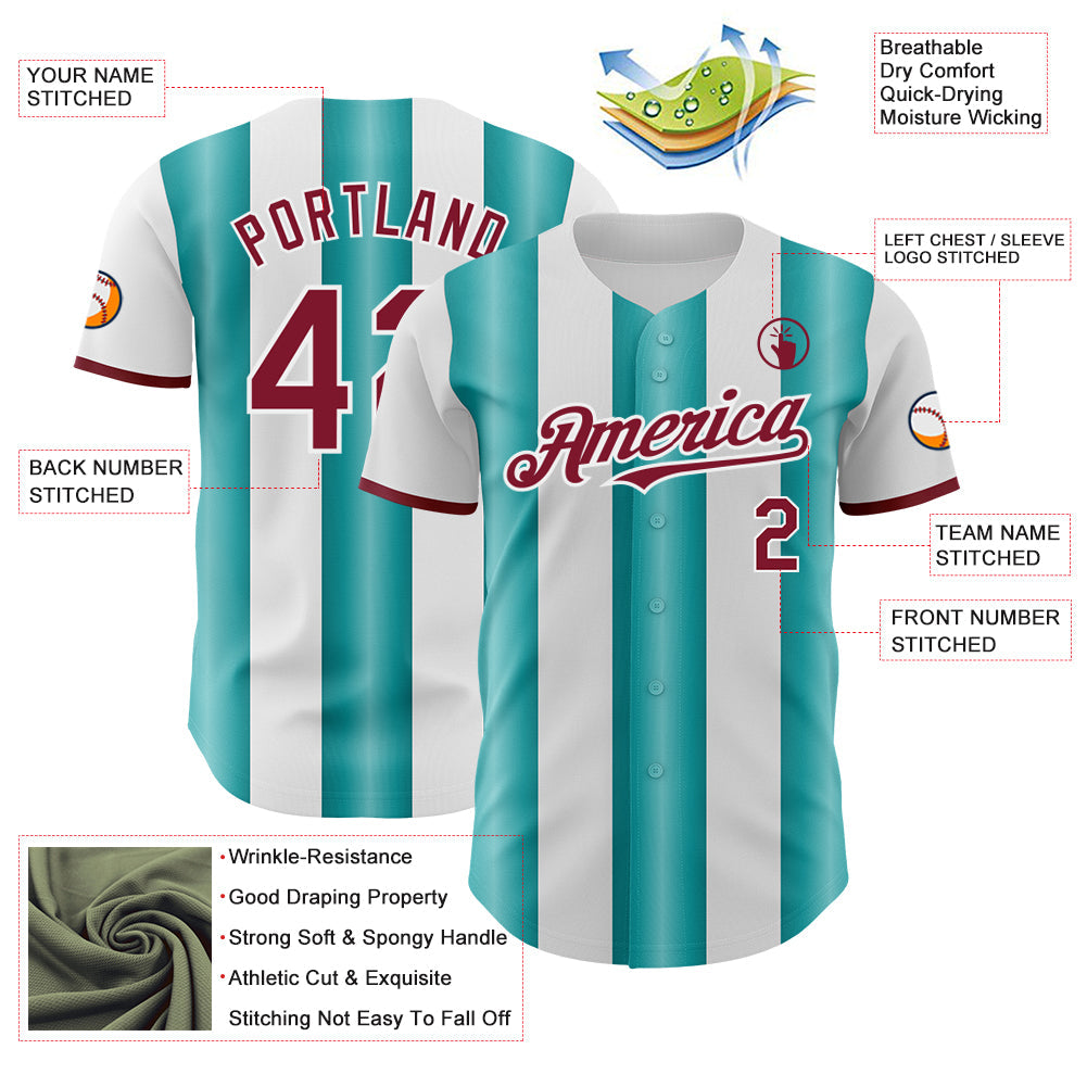 Custom White Crimson-Teal Gradient Vertical Stripe Argentina Style Authentic Baseball Jersey