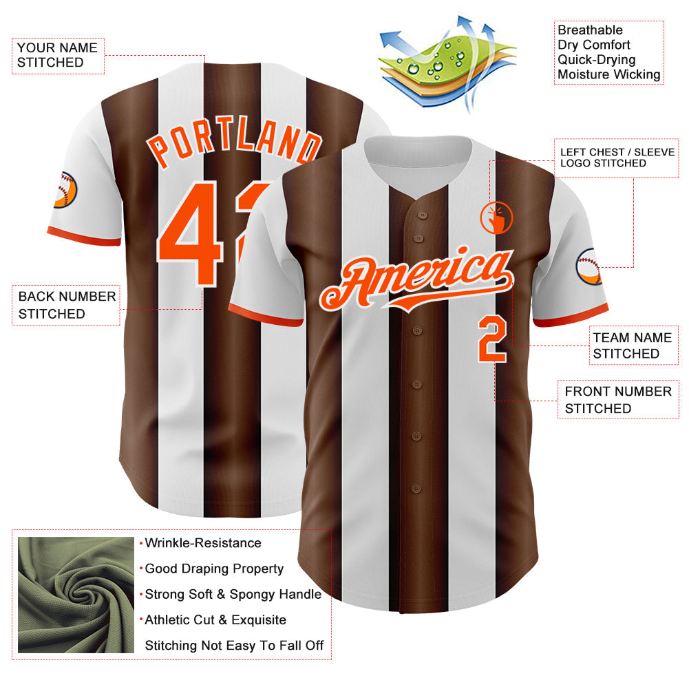 Custom White Orange-Brown Gradient Vertical Stripe Argentina Style Authentic Baseball Jersey
