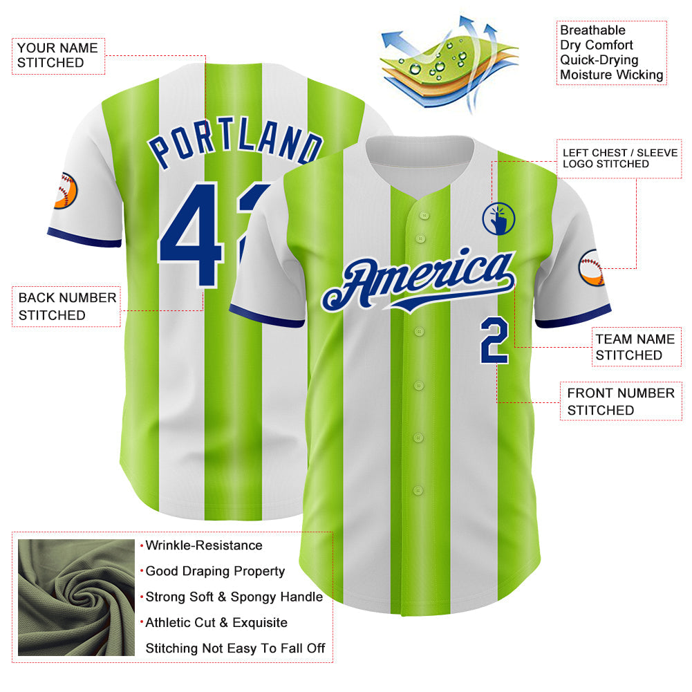 Custom White Royal-Neon Green Gradient Vertical Stripe Argentina Style Authentic Baseball Jersey