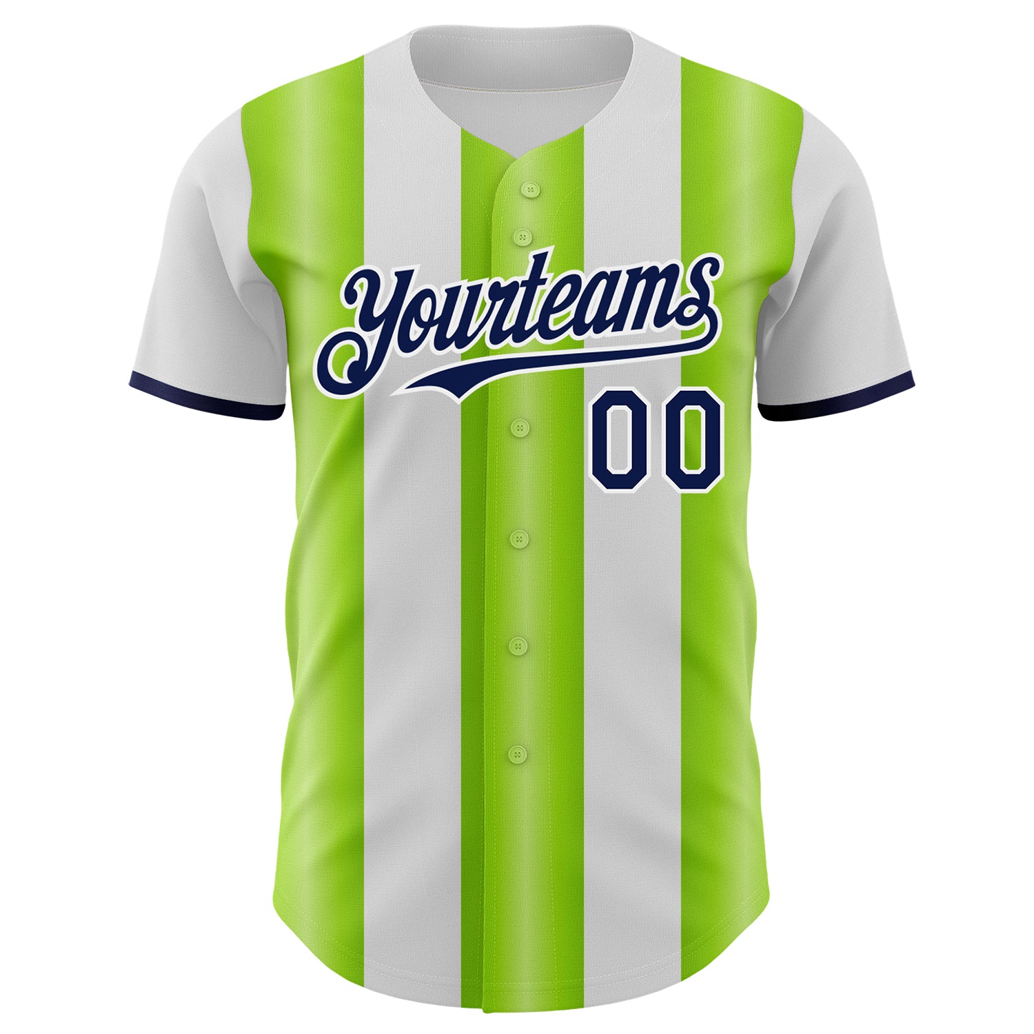 Custom White Navy-Neon Green Gradient Vertical Stripe Argentina Style Authentic Baseball Jersey