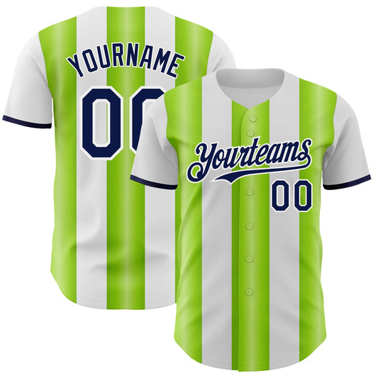 Custom White Navy-Neon Green Gradient Vertical Stripe Argentina Style Authentic Baseball Jersey