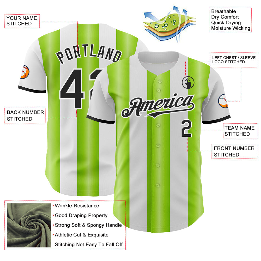 Custom White Black-Neon Green Gradient Vertical Stripe Argentina Style Authentic Baseball Jersey