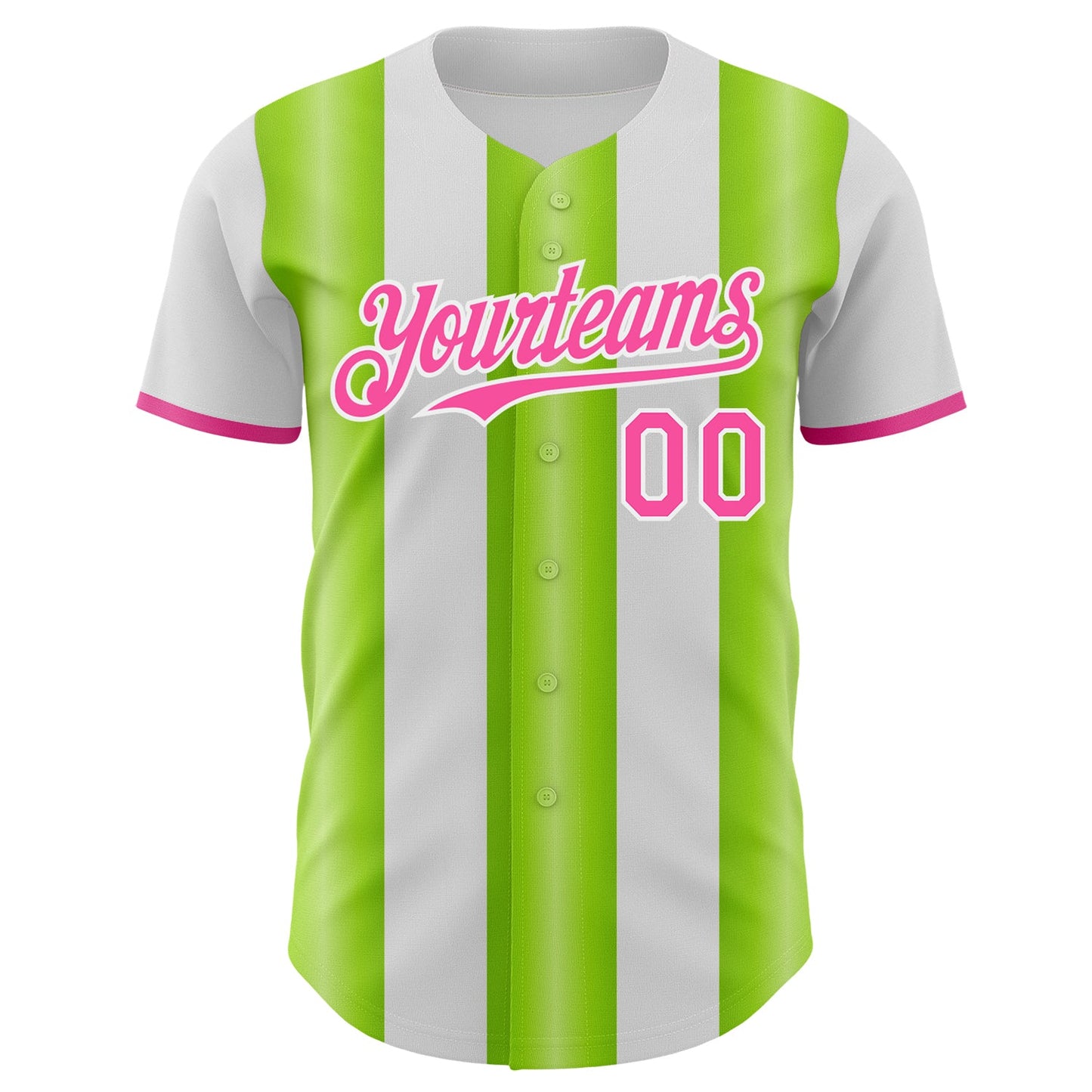 Custom White Pink-Neon Green Gradient Vertical Stripe Argentina Style Authentic Baseball Jersey