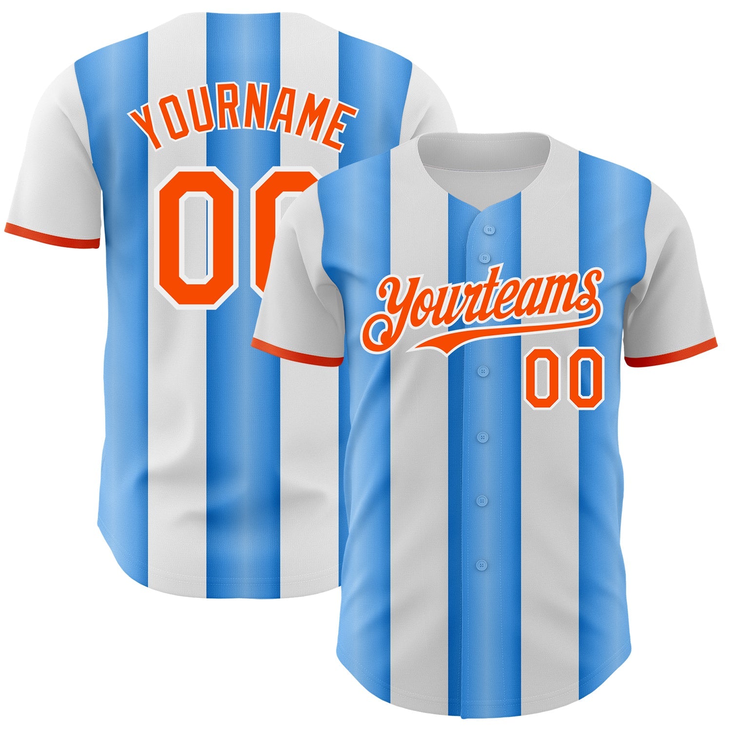 Custom White Orange-Electric Blue Gradient Vertical Stripe Argentina Style Authentic Baseball Jersey