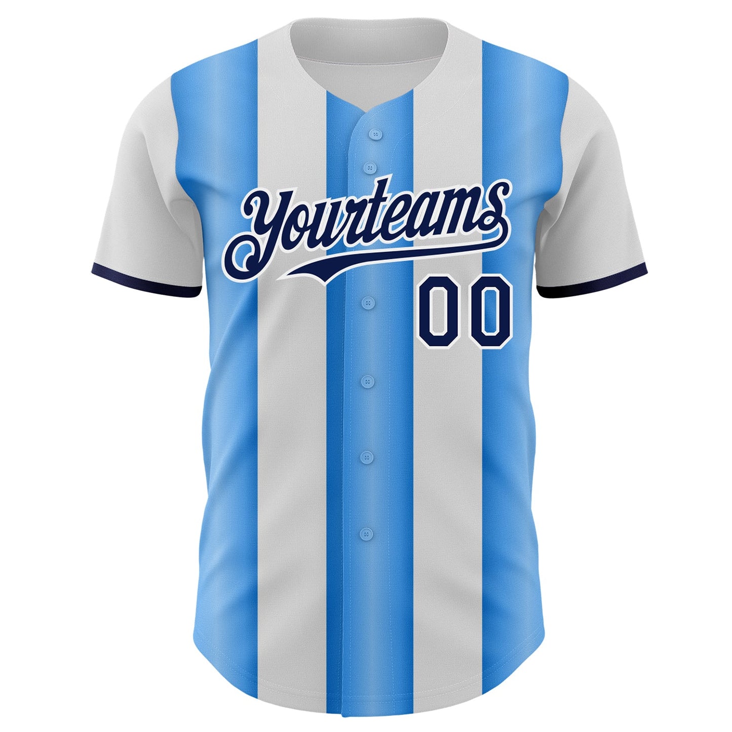 Custom White Navy-Electric Blue Gradient Vertical Stripe Argentina Style Authentic Baseball Jersey