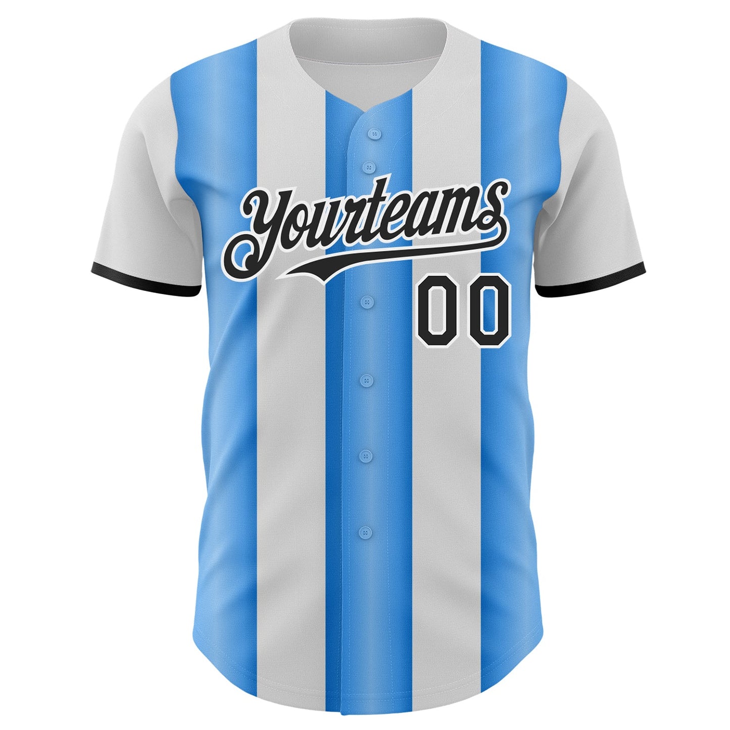 Custom White Black-Electric Blue Gradient Vertical Stripe Argentina Style Authentic Baseball Jersey