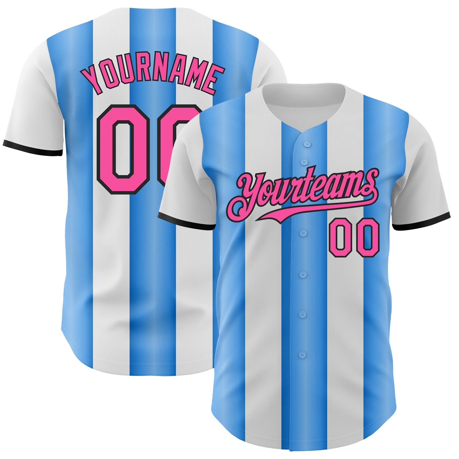 Custom White Pink Electric Blue-Black Gradient Vertical Stripe Argentina Style Authentic Baseball Jersey