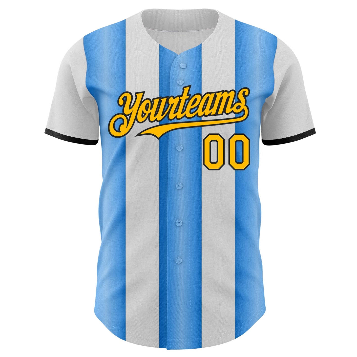 Custom White Gold Electric Blue-Black Gradient Vertical Stripe Argentina Style Authentic Baseball Jersey