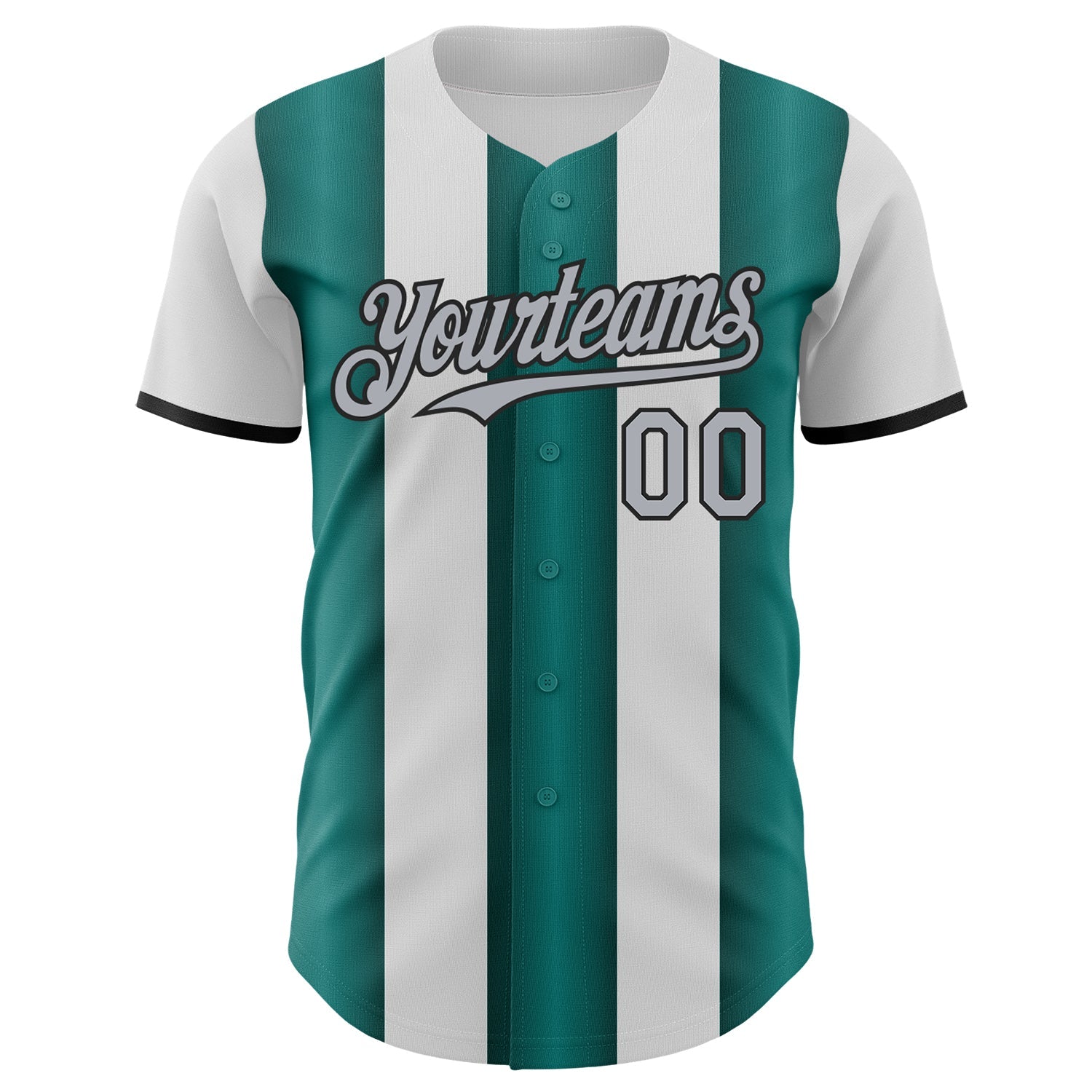 Custom White Gray Midnight Green-Black Gradient Vertical Stripe Argentina Style Authentic Baseball Jersey