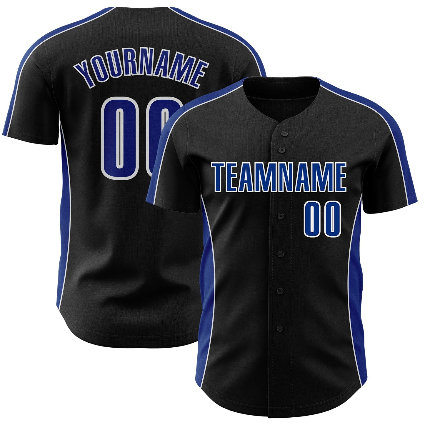 Custom Black Royal-White Classic Color Block Side Panel Stripe Authentic Baseball Jersey