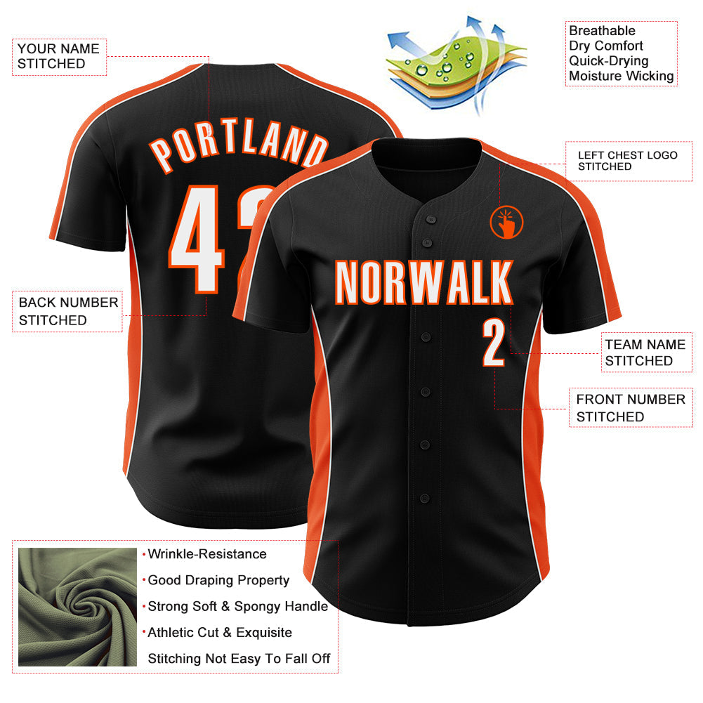 Custom Black White-Orange Classic Color Block Side Panel Stripe Authentic Baseball Jersey