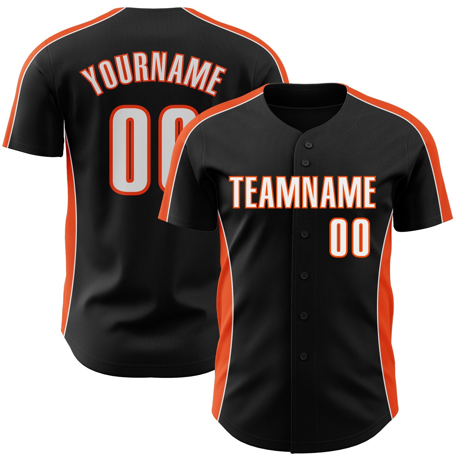 Custom Black White-Orange Classic Color Block Side Panel Stripe Authentic Baseball Jersey