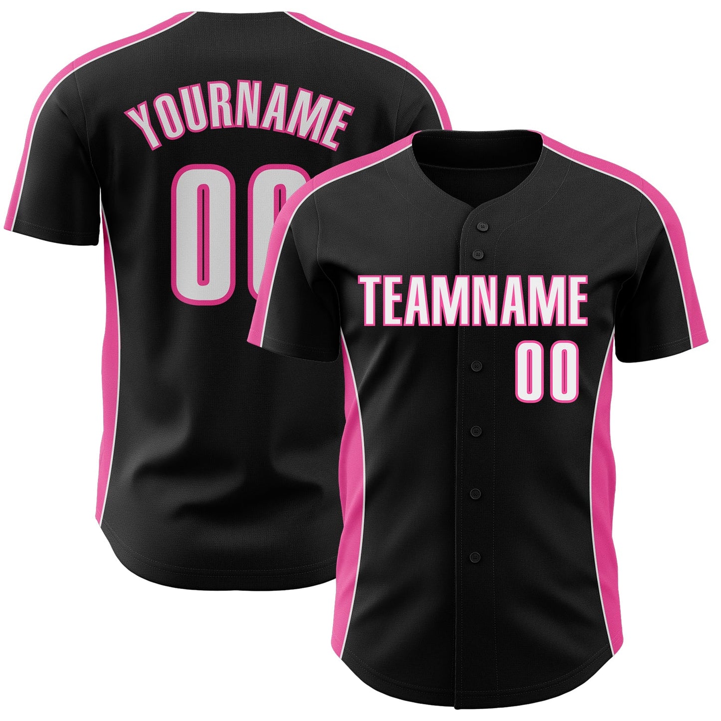 Custom Black White-Pink Classic Color Block Side Panel Stripe Authentic Baseball Jersey