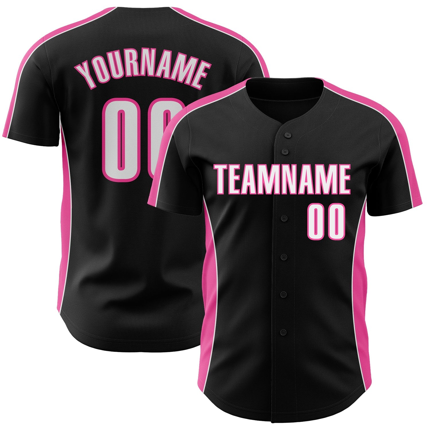 Custom Black White-Pink Classic Color Block Side Panel Stripe Authentic Baseball Jersey