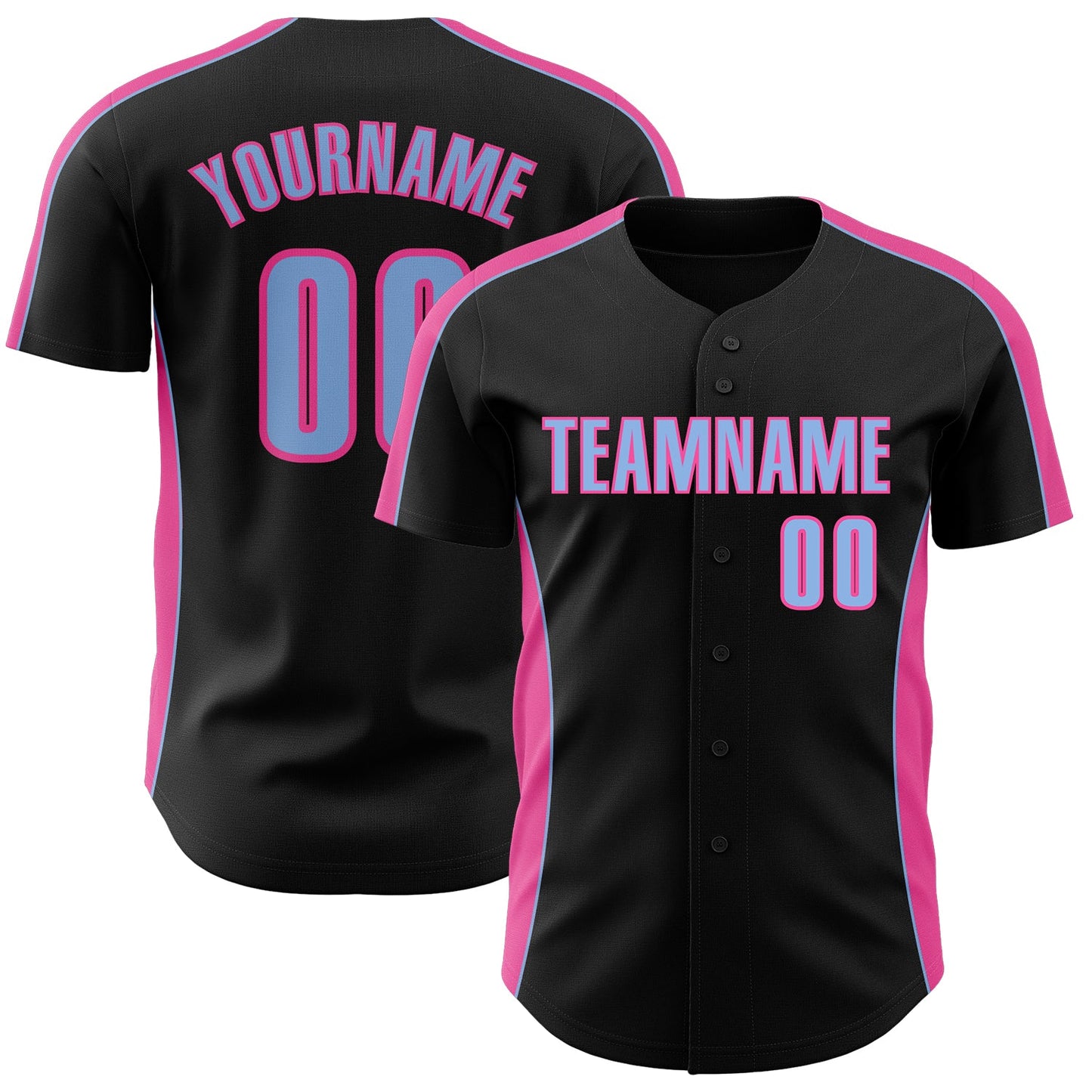 Custom Black Light Blue-Pink Classic Color Block Side Panel Stripe Authentic Baseball Jersey
