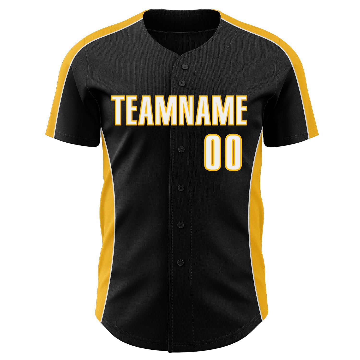 Custom Black White-Gold Classic Color Block Side Panel Stripe Authentic Baseball Jersey