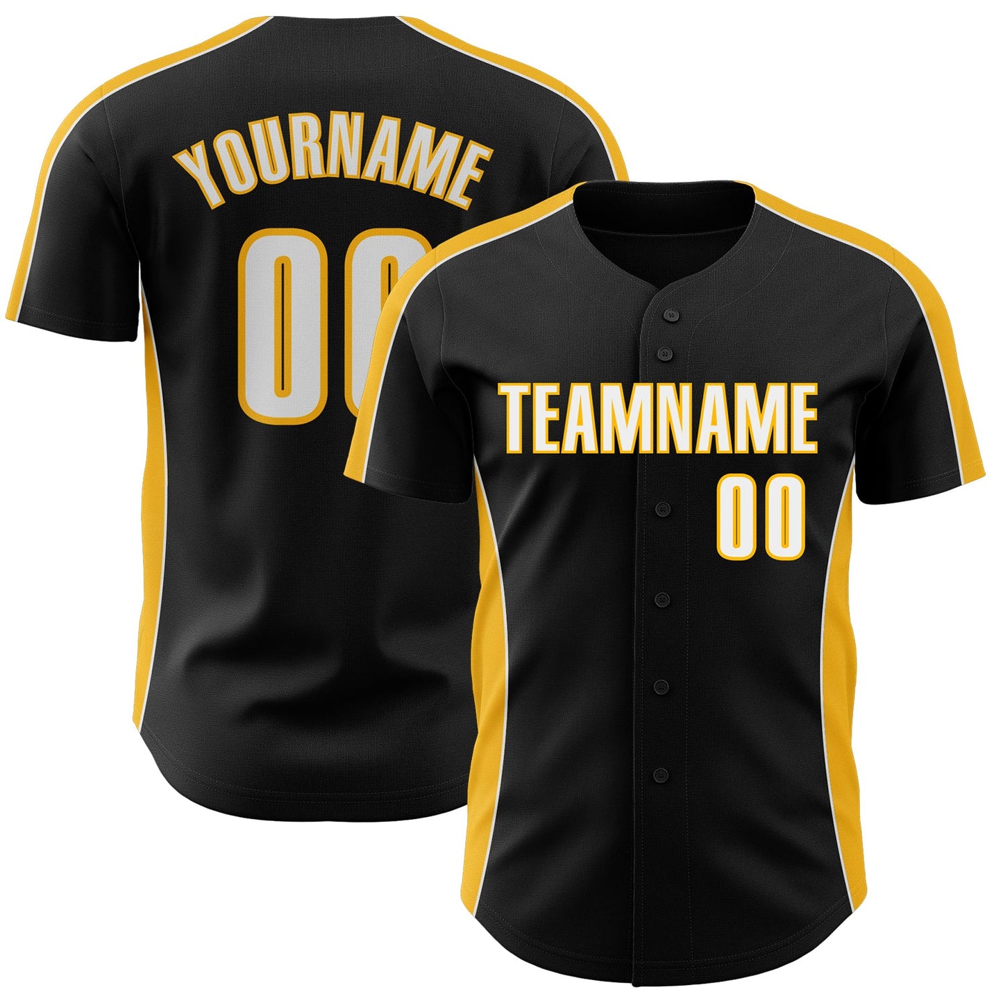 Custom Black White-Gold Classic Color Block Side Panel Stripe Authentic Baseball Jersey