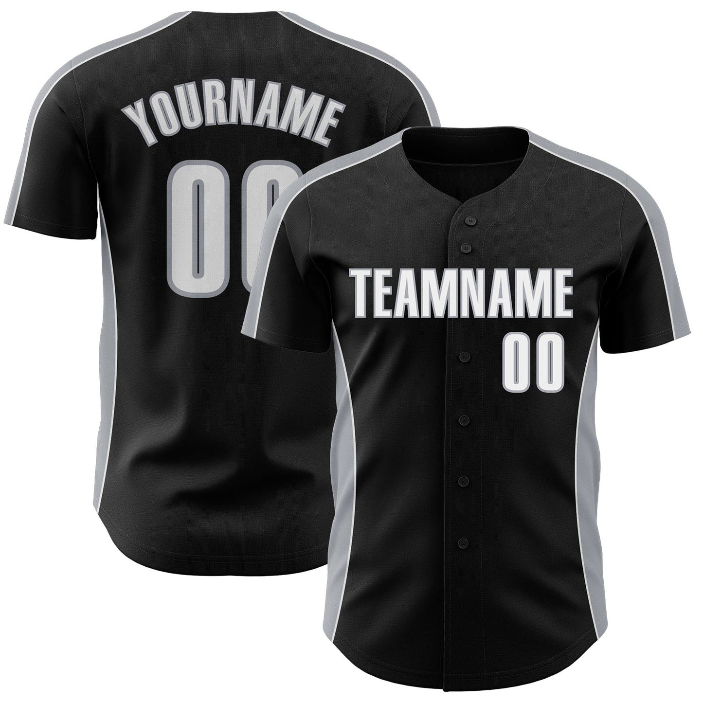 Custom Black White-Gray Classic Color Block Side Panel Stripe Authentic Baseball Jersey