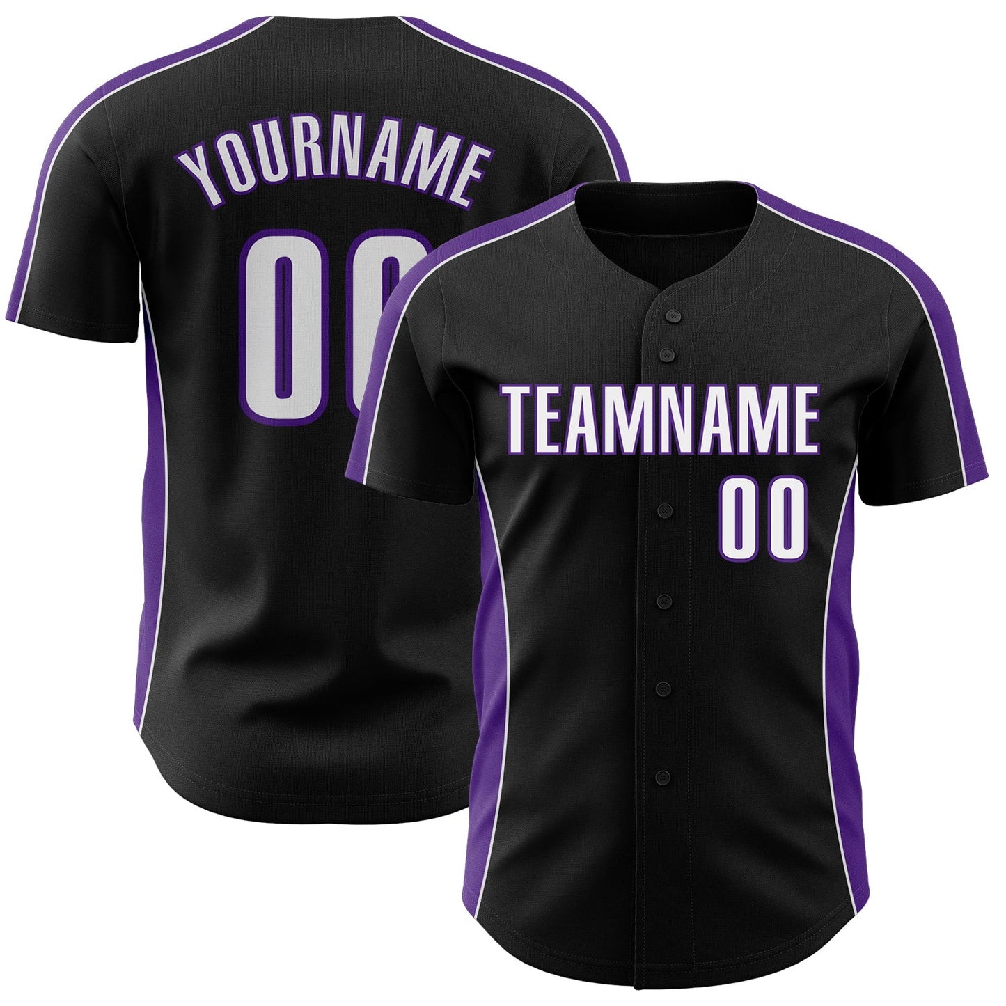Custom Black White-Purple Classic Color Block Side Panel Stripe Authentic Baseball Jersey