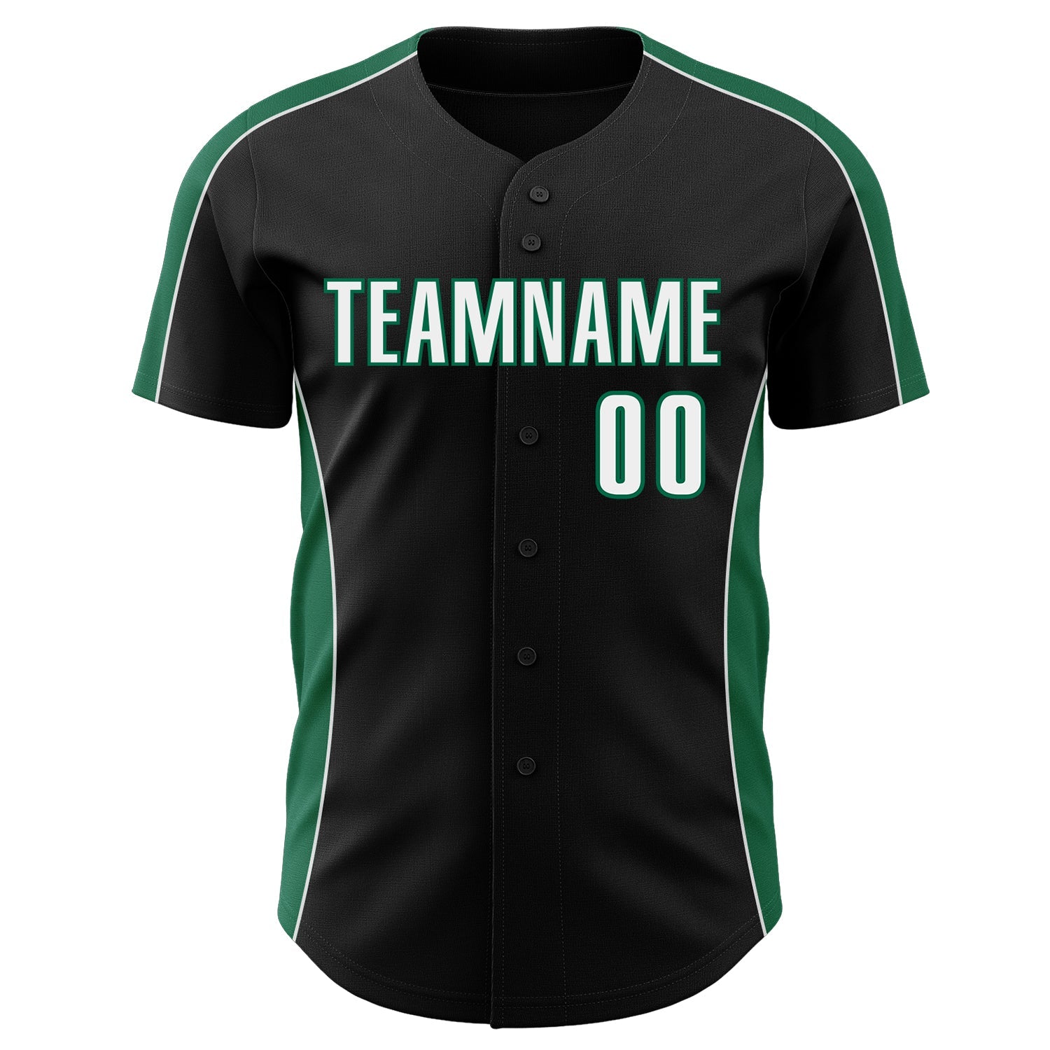 Custom Black White-Kelly Green Classic Color Block Side Panel Stripe Authentic Baseball Jersey