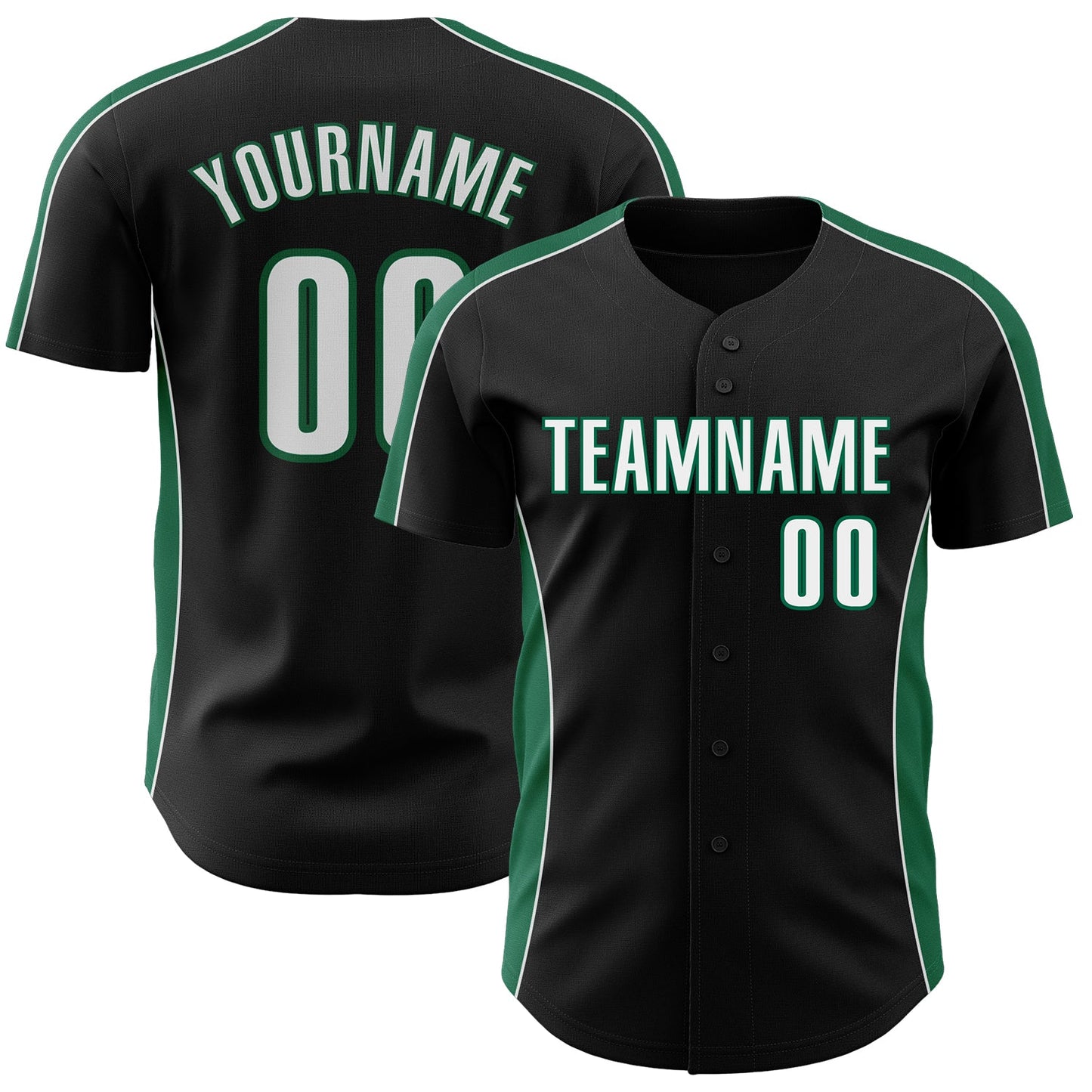 Custom Black White-Kelly Green Classic Color Block Side Panel Stripe Authentic Baseball Jersey