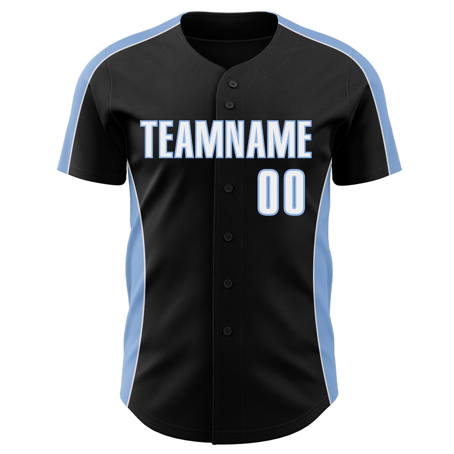 Custom Black White-Light Blue Classic Color Block Side Panel Stripe Authentic Baseball Jersey